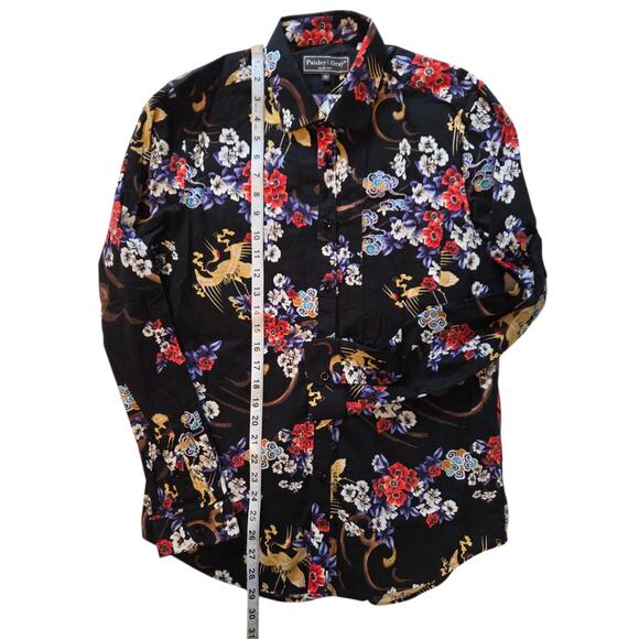 Paisley & Gray Button-down Shirt Black Floral Size Large 17 Slim-fit, Cranes - Picture 6 of 12